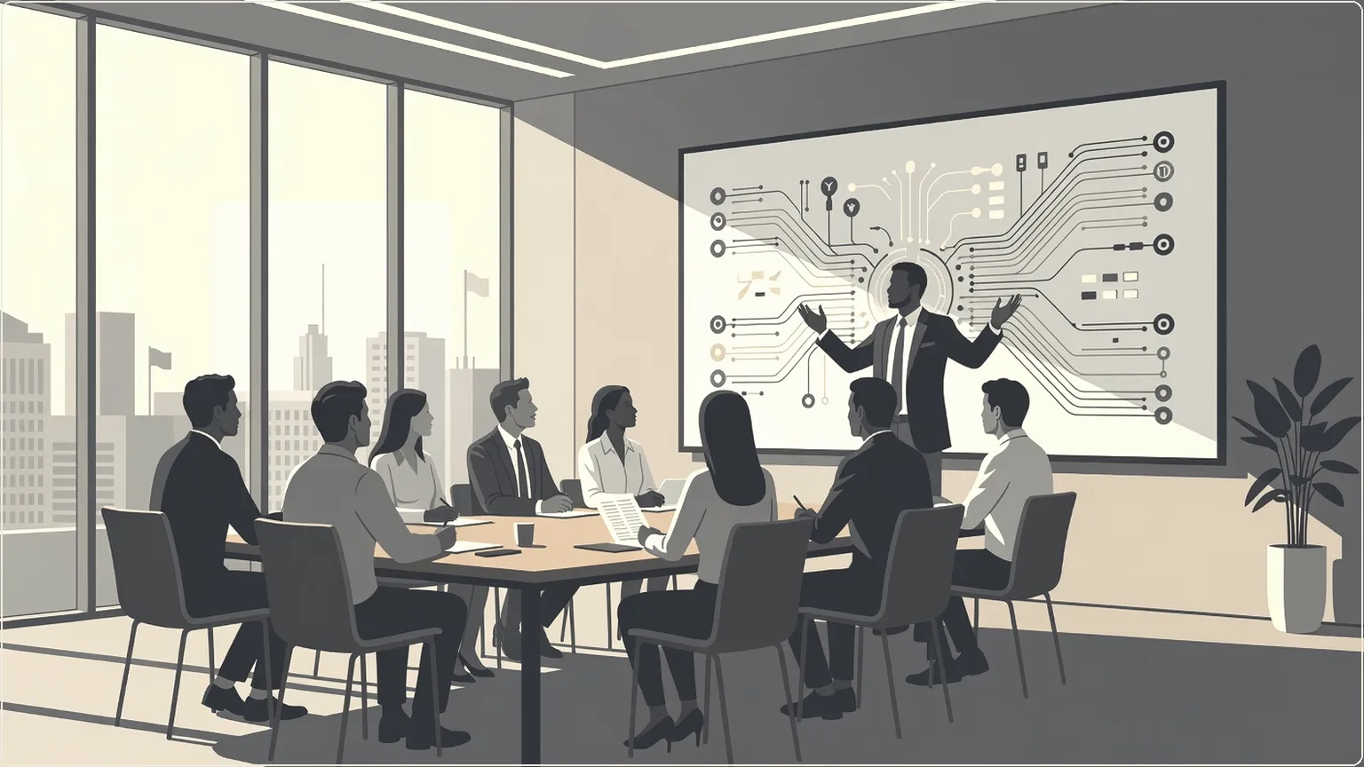Team orchestrating streamlined enterprise workflows on a digital dashboard