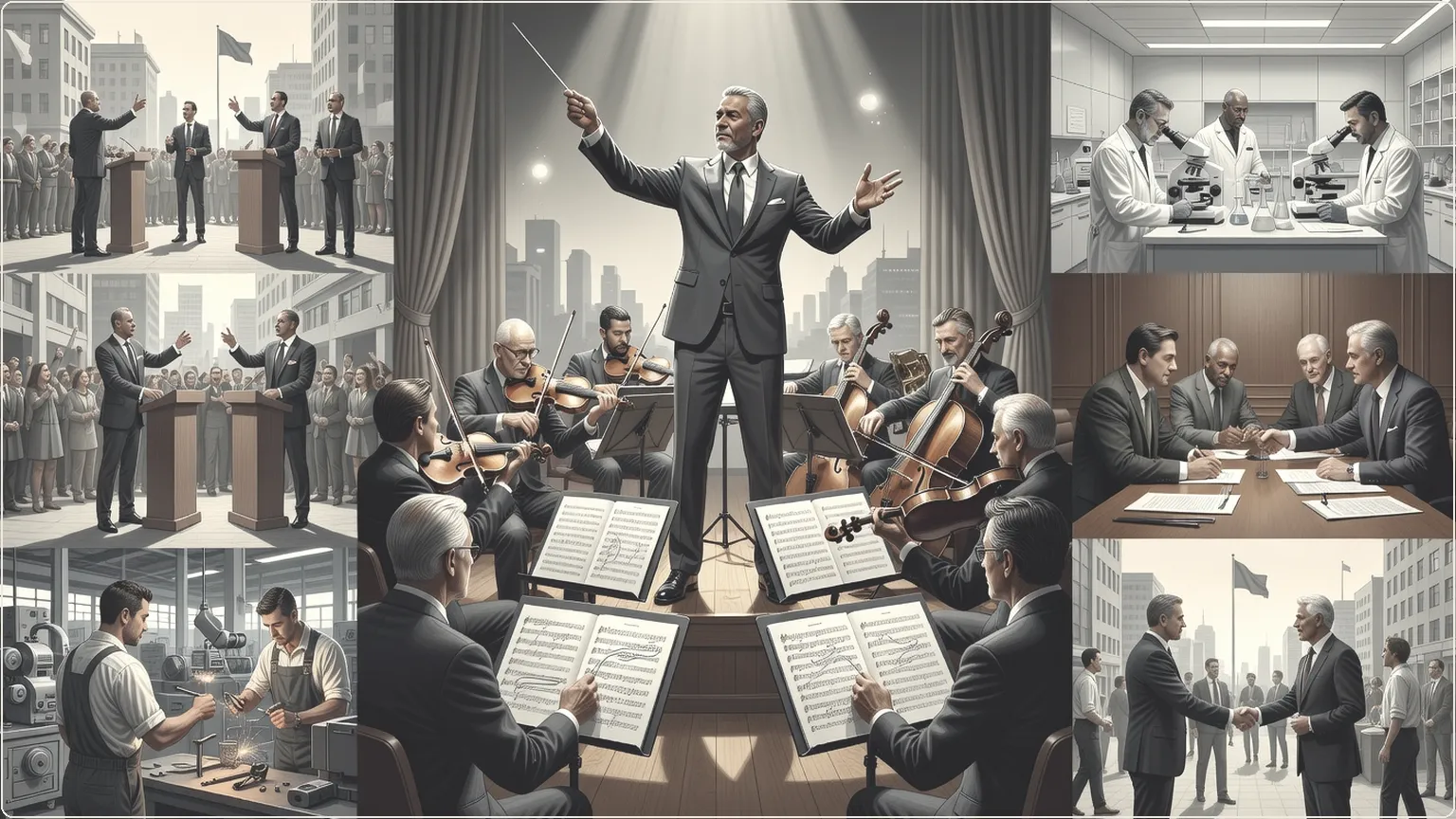 Conductor orchestrating musicians with code sheet music, symbolizing AI coding explosion and valuation chase