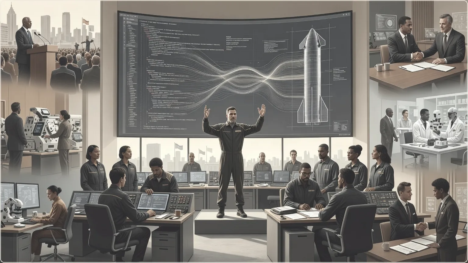 SpaceX engineers orchestrating AI code to build Starship rocket blueprint