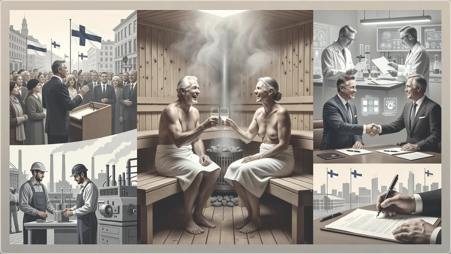 Nokia and NVIDIA leaders celebrating AI partnership in Finnish sauna
